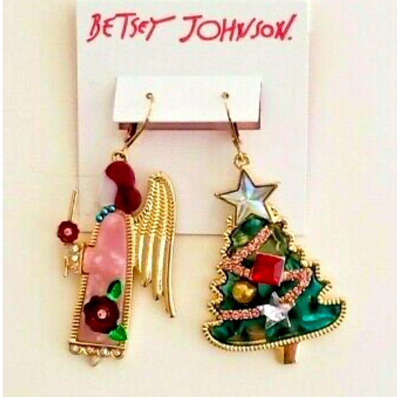 New Betsey Johnson Angel Mismatch Drop Earrings - Picture 4 of 10